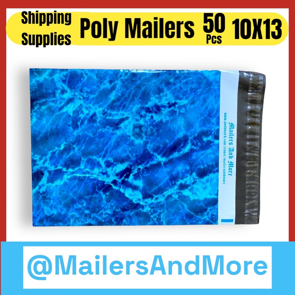 50 10X13 Poly Mailers Ice Water Marble Blue, Shipping Envelopes PRICE IS FIRM - Picture 1 of 7